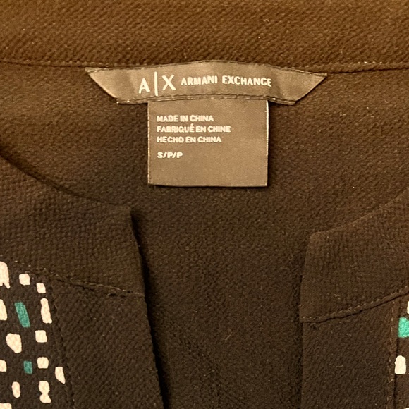 Armani exchange Small Petite blouse. Black white green flowy abstract Tunic top - Picture 2 of 4